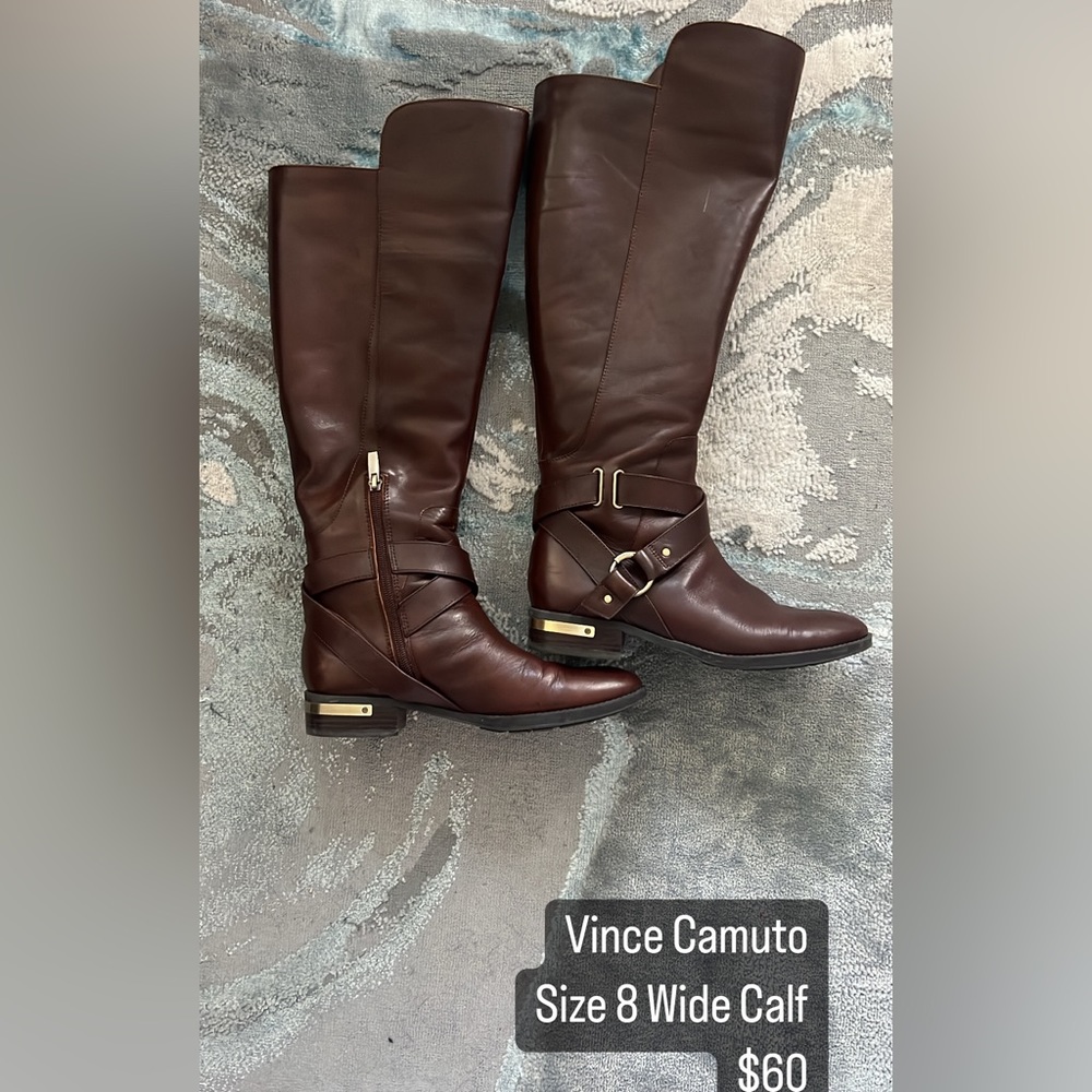 Brown leather knee boot Wide Calf